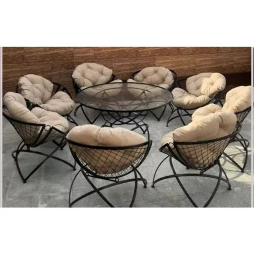 میز و صندلی باغی ست ۸نفره مدل مهتاب با رنگ کوره ای بدون زنگ زدگی و بهترین کیفیت