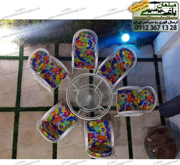 میز و صندلی باغی ست ۶ نفره مدل گلبرگ با رنگ کوره ای و بدون زنگ زدگی