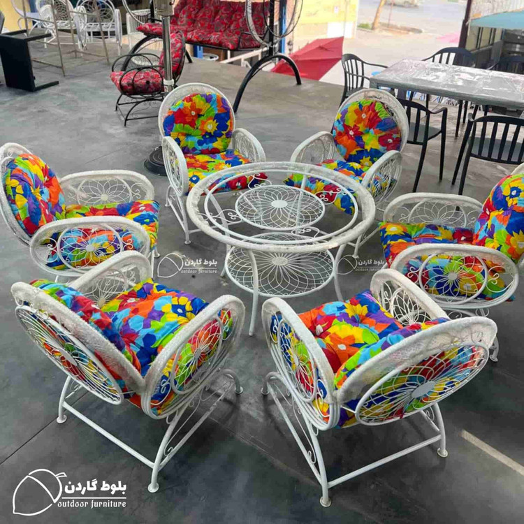 میز و صندلی باغی ست ۸ نفره مدل بیضی با رنگ کوره ای و بدون زنگ زدگی
