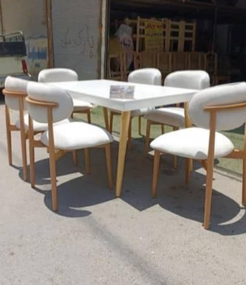 میز و صندلی نهار خوری ست۶نفره مدل نوبل با چوب باکیفیت و پارچه نانو و قابل شستشو