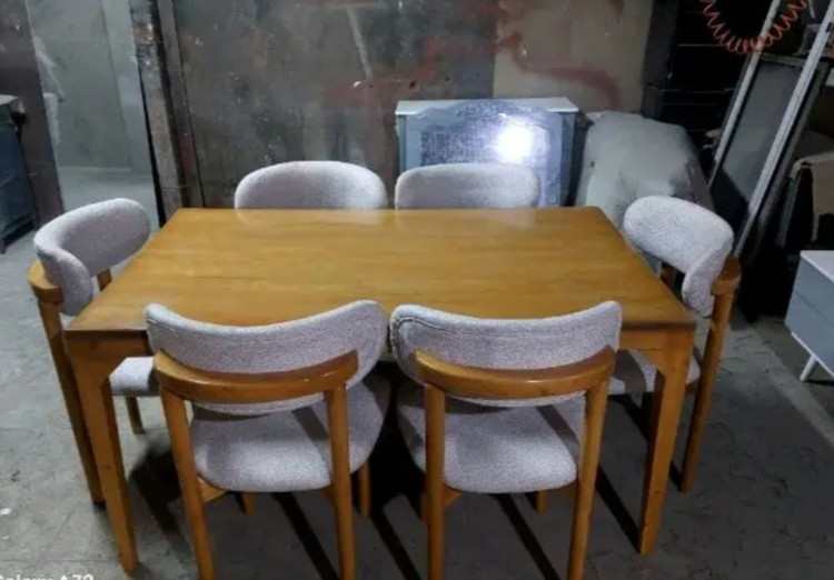میز و صندلی نهارخوری ست۶نفره مدل نوبل با چوب باکیفیت و پارچه نانو و قابل شستشو